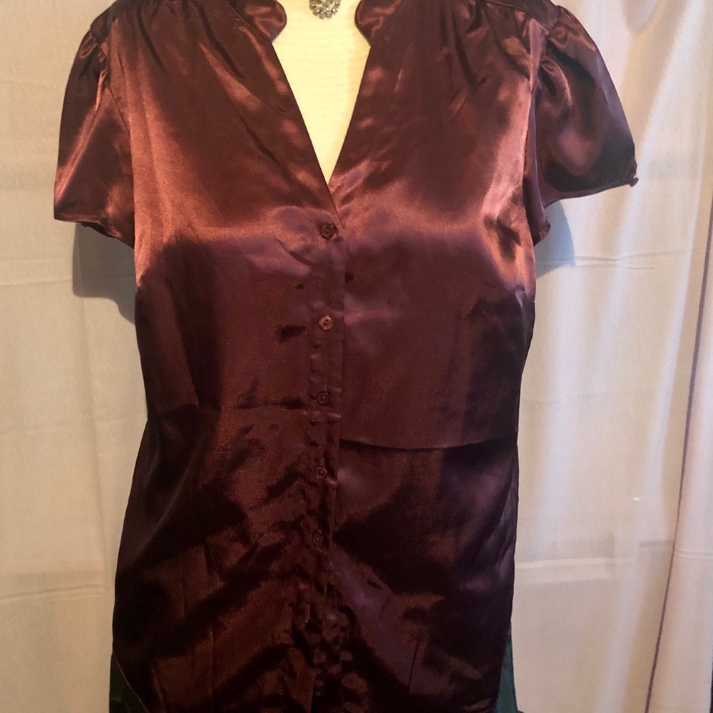 Lane Bryant Satin Wine/ Burgundy Button Down Shirt